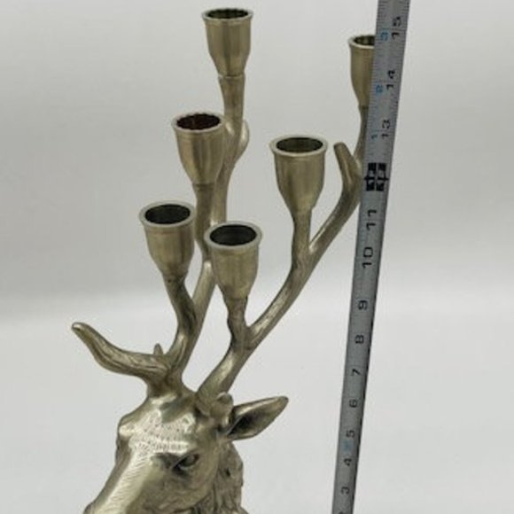 Vintage XL Candle Holder Deer Head Pewter 6 Candle Chandelier Deer Advent Decora - Picture 5 of 9
